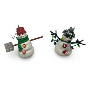 Vintage Hallmark Jan Karon Christmas Snowman Ornament Y2K Holiday Lot of 2 READ